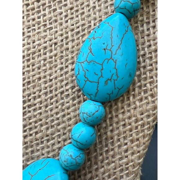 Turquoise Dyed Howlite Gemstone Necklace Teardrop Round Beads No Clasp 25" - Picture 2 of 4